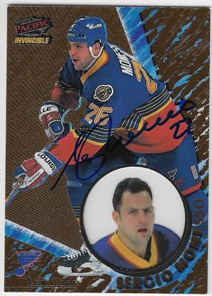 Sergio Momesso Signed 1997-98 Pacific Invincible Hockey Card - St Louis Blues