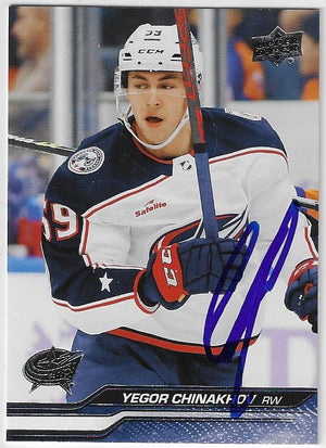 Yegor Chinakov Signed 2023-24 Upper Deck Hockey Card - Columbus Blue Jackets