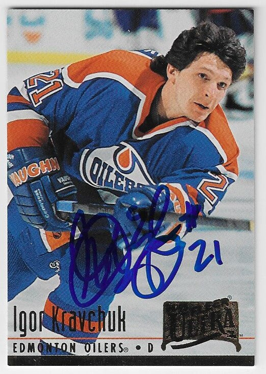 Carte de hockey Fleer Ultra 1994-95 signée par Igor Kravchuk - Oilers d'Edmonton