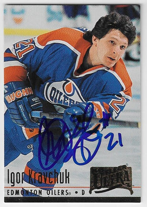 Carte de hockey Fleer Ultra 1994-95 signée par Igor Kravchuk - Oilers d'Edmonton