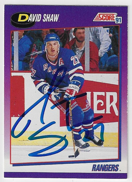 David Shaw Signed 1991-92 Score Hockey Card - New York Rangers