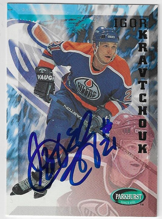 Carte de hockey Parkhurst International 1995-96 signée par Igor Kravchuk - Oilers d'Edmonton