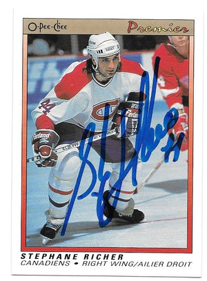 Stephane Richer Signed 1990-91 O-Pee-Chee Premier Hockey Card - Montreal Canadiens