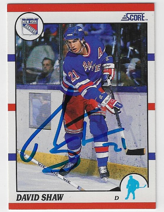 David Shaw Signed 1990-91 Score Hockey Card - New York Rangers