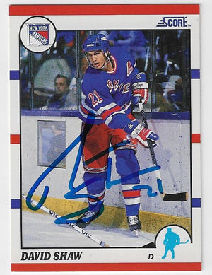 David Shaw Signed 1990-91 Score Hockey Card - New York Rangers
