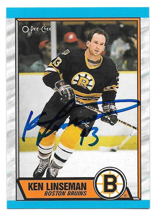 Ken Linseman Signed 1989-90 O-Pee-Chee Hockey Card - Boston Bruins