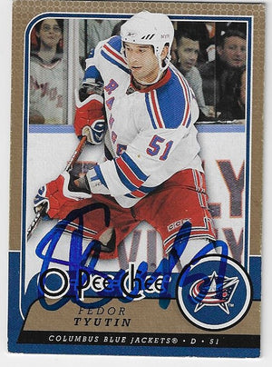 Fedor Tyutin Signed 2008-09 O-Pee-Chee Hockey Card - Columbus Blue Jackets