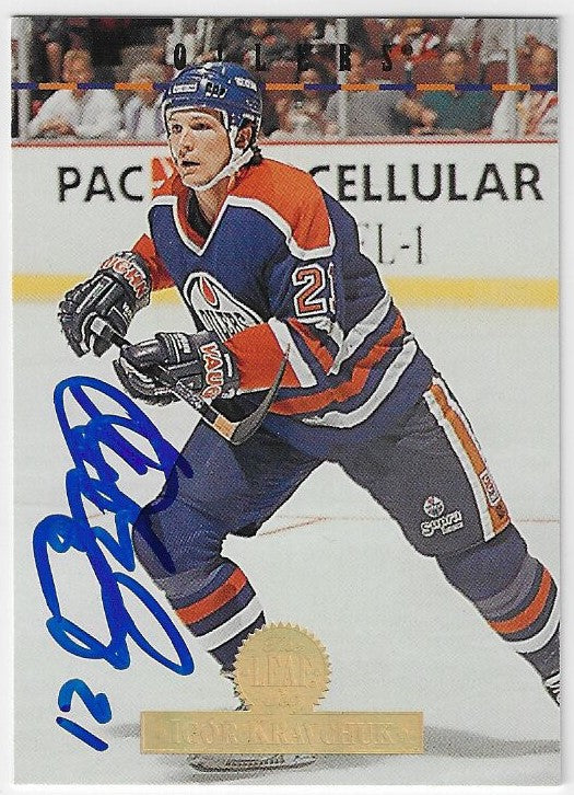 Carte de hockey des Leafs d'Edmonton signée par Igor Kravchuk (saison 1994-1995)