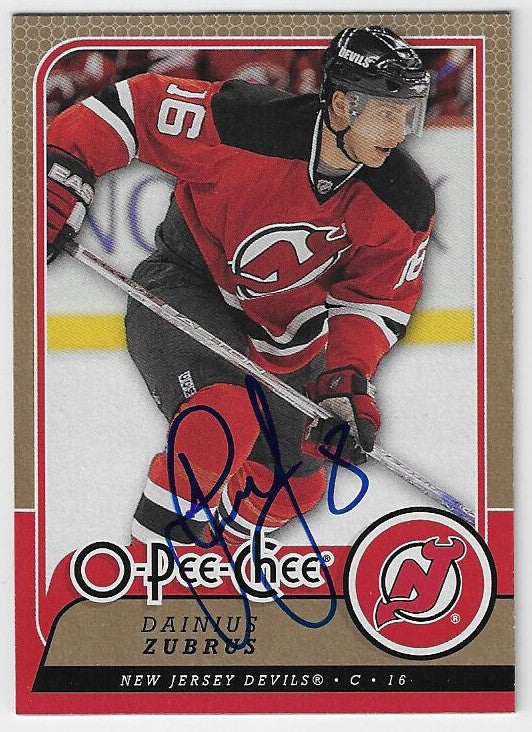 Dainius Zubrus Signed 2008-09 O-Pee-Chee Hockey Card - New Jersey Devils