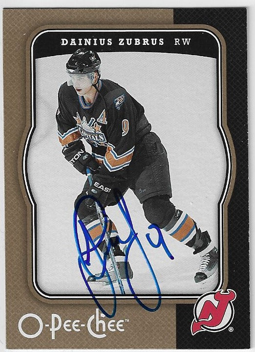 Dainius Zubrus Signed 2007-08 O-Pee-Chee Hockey Card - New Jersey Devils