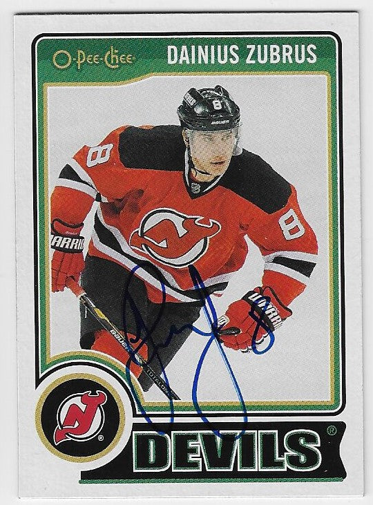 Dainius Zubrus Signed 2014-15 O-Pee-Chee Hockey Card - New Jersey Devils