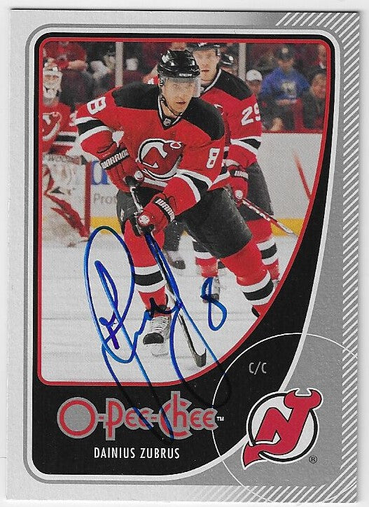 Dainius Zubrus Signed 2010-11 O-Pee-Chee Hockey Card - New Jersey Devils