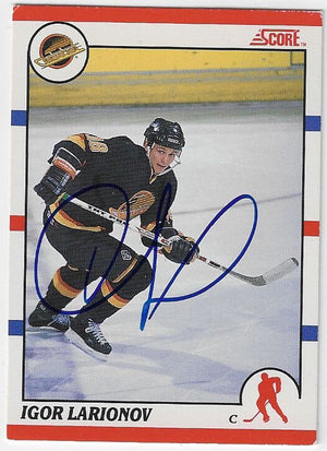 Igor Larionov Signed 1990-91 Score (Canadian) Hockey Card - Vancouver Canucks