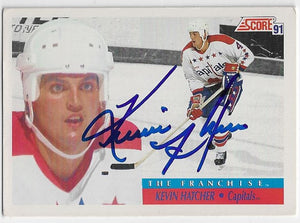 Kevin Hatcher Signed 1991-92 Score (American) Hockey Card - Washington Capitals