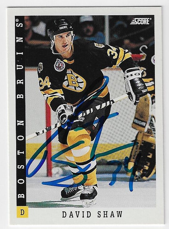 David Shaw Signed 1993-94 Score Hockey Card - Boston Bruins