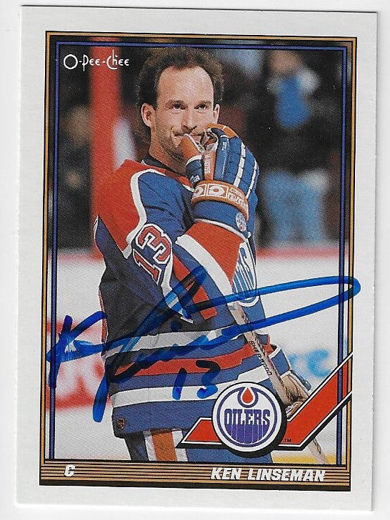 Ken Linseman Signed 1991-92 O-Pee-Chee Hockey Card - Edmonton Oilers