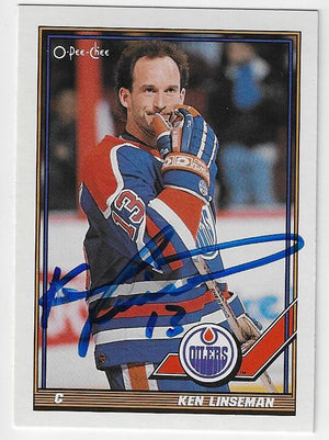 Ken Linseman Signed 1991-92 O-Pee-Chee Hockey Card - Edmonton Oilers
