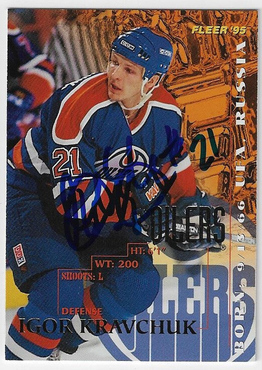 Igor Kravchuk a signé la carte de hockey Fleer 1994-95 - Oilers d'Edmonton