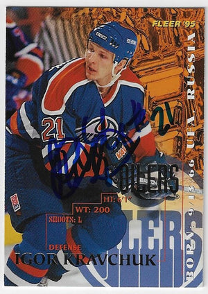 Igor Kravchuk a signé la carte de hockey Fleer 1994-95 - Oilers d'Edmonton