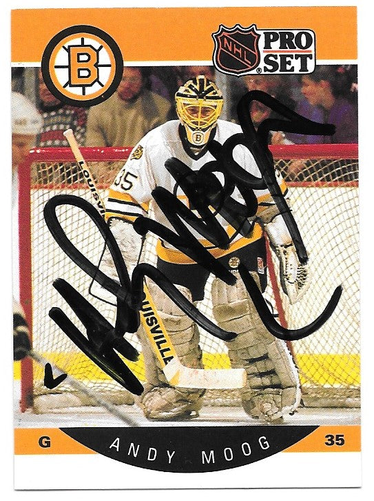 Andy Moog Signed 1990-91 Pro Set Hockey Card - Boston Bruins