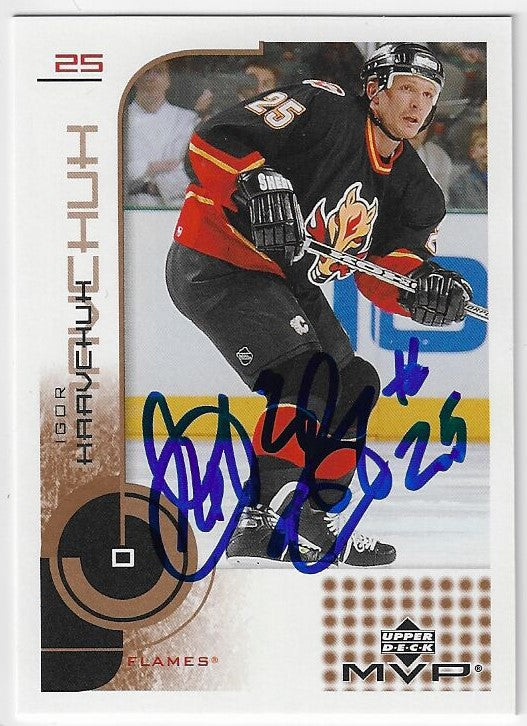 Carte de hockey MVP Upper Deck 2001-02 signée par Igor Kravchuk - Flames de Calgary