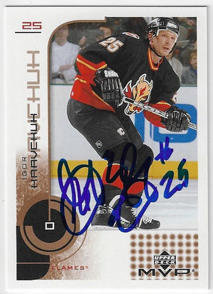 Carte de hockey MVP Upper Deck 2001-02 signée par Igor Kravchuk - Flames de Calgary