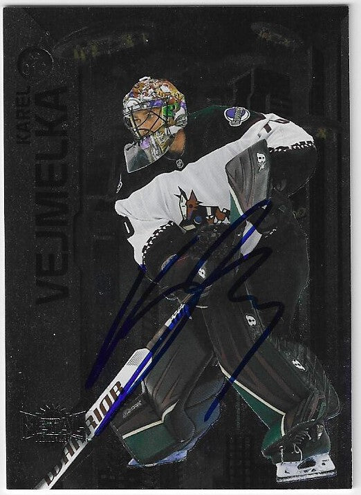 Karel Vejmelka Signed 2023-24 Metal Universe Hockey Card - Arizona Coyotes