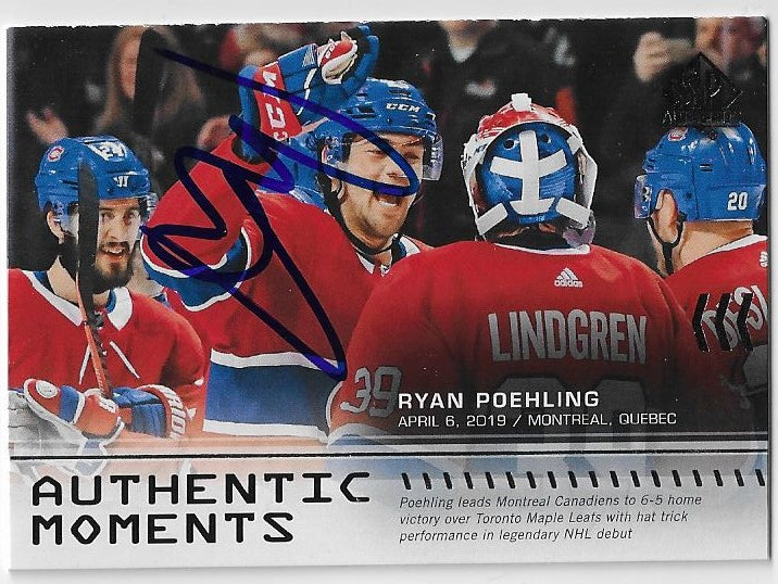 Ryan Poehling Signed 2019-20 SP Authentic Hockey Card - Montreal Canadiens