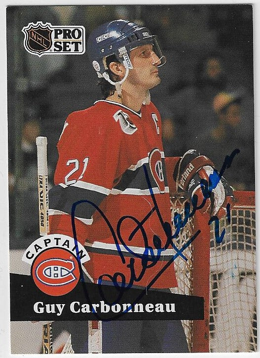 Carte de hockey Pro Set 1991-92 signée par Guy Carbonneau - Canadiens de Montréal n° 576