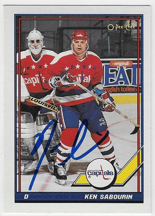 Carte de hockey O-Pee-Chee signée par Ken Sabourin (saison 1991-1992) - Capitals de Washington