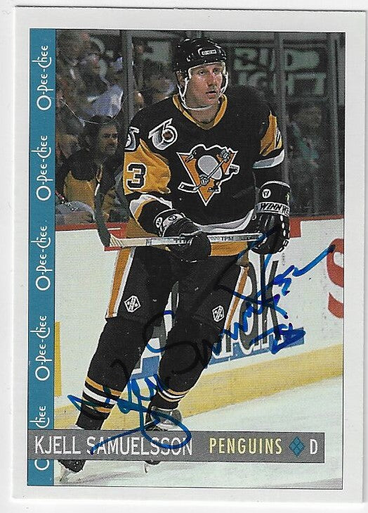 Kjell Samuelsson a signé la carte de hockey O-Pee-Chee 1992-93 - Penguins de Pittsburgh