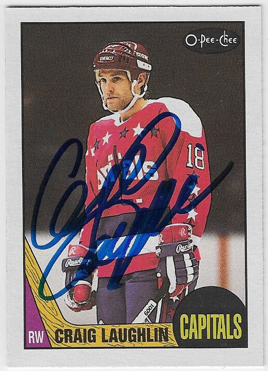 Carte de hockey O-Pee-Chee signée par Craig Laughlin (1987-88) - Capitals de Washington