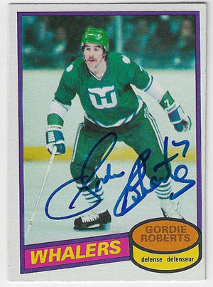 Gordie Roberts Signed 1980-81 O-Pee-Chee Hockey Card - Hartford Whalers