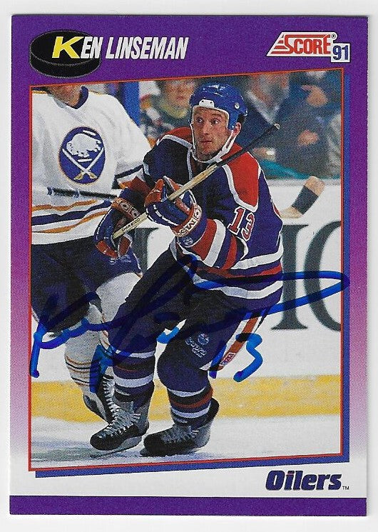 Ken Linseman Signed 1991-92 Score Hockey Card - Edmonton Oilers (American)