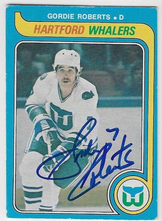Gordie Roberts Signed 1979-80 O-Pee-Chee Hockey Card - Hartford Whalers