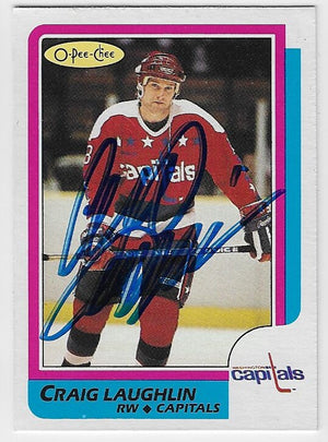 Carte de hockey O-Pee-Chee signée par Craig Laughlin (1986-87) - Capitals de Washington