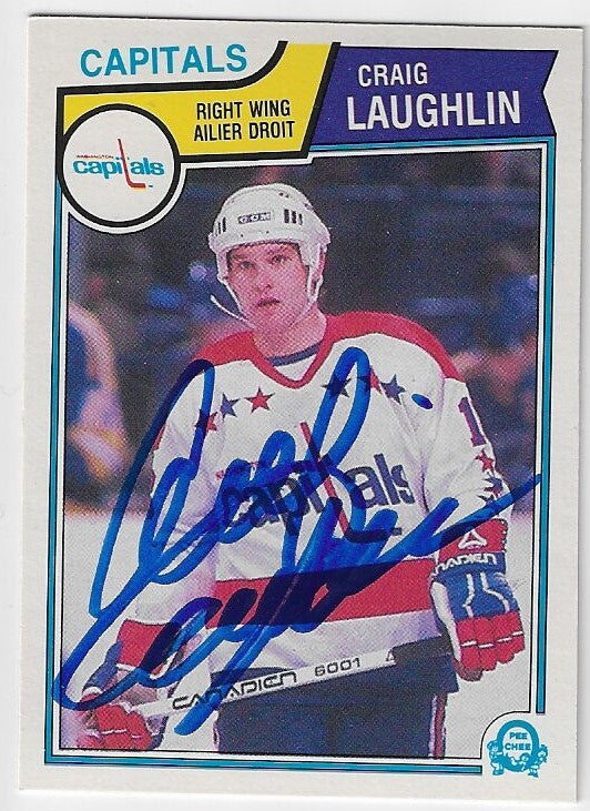 Carte de hockey O-Pee-Chee signée par Craig Laughlin (1983-84) - Capitals de Washington