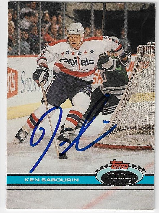 Carte de hockey Topps Stadium 1991-92 signée par Ken Sabourin - Capitals de Washington