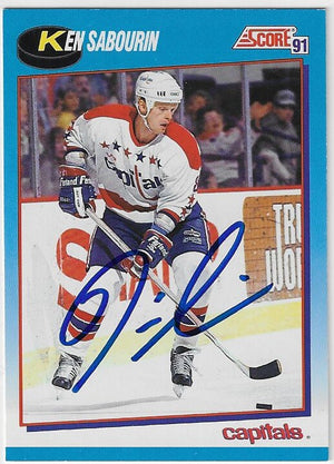 Carte de hockey Score signée par Ken Sabourin (saison 1991-1992) - Capitals de Washington