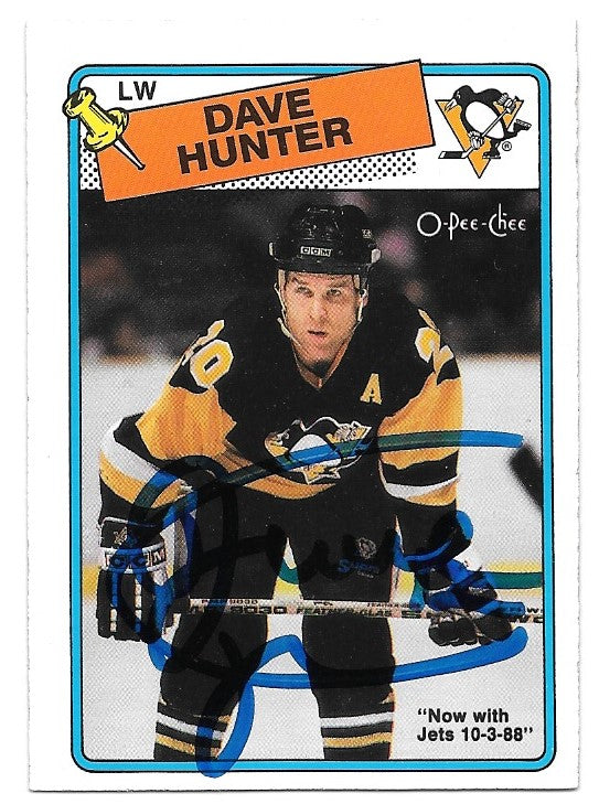 Dave Hunter Signed 1988-89 O-Pee-Chee Hockey Card - Pittsburgh Penguins