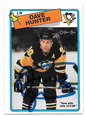 Dave Hunter Signed 1988-89 O-Pee-Chee Hockey Card - Pittsburgh Penguins