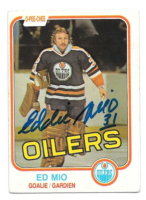 Ed Mio Signed 1981-82 O-Pee-Chee Hockey Card - Edmonton Oilers