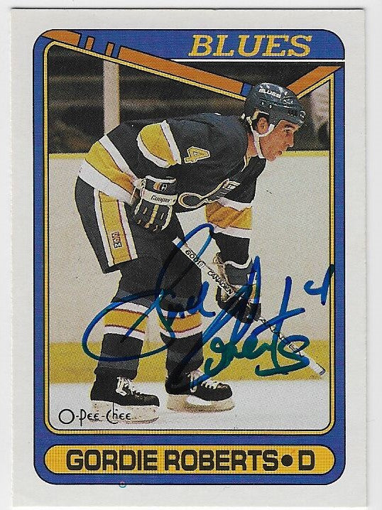 Gordie Roberts Signed 1990-91 O-Pee-Chee Hockey Card - St Louis Blues