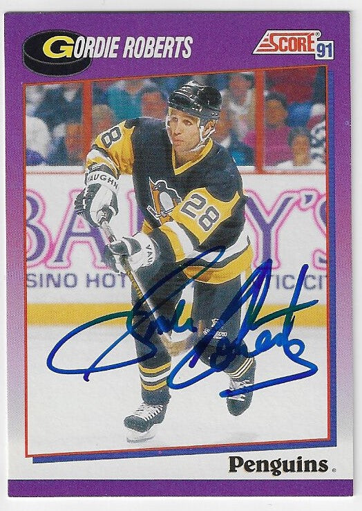 Gordie Roberts Signed 1991-92 Score Hockey Card - Pittsburgh Penguins