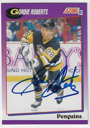 Gordie Roberts Signed 1991-92 Score Hockey Card - Pittsburgh Penguins