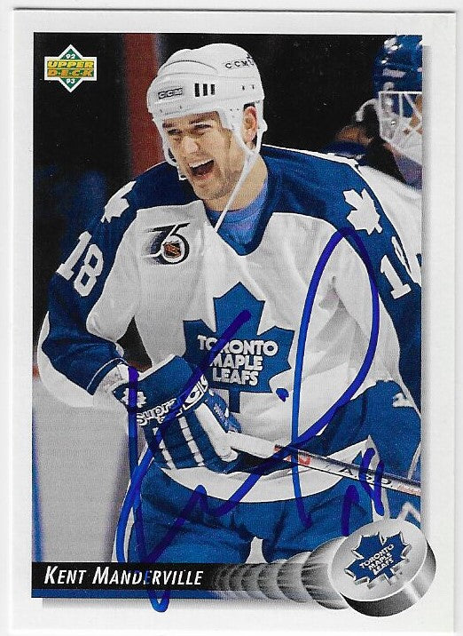 Kent Manderville Signed 1992-93 Upper Deck Hockey Card - Toronto Maple Leafs