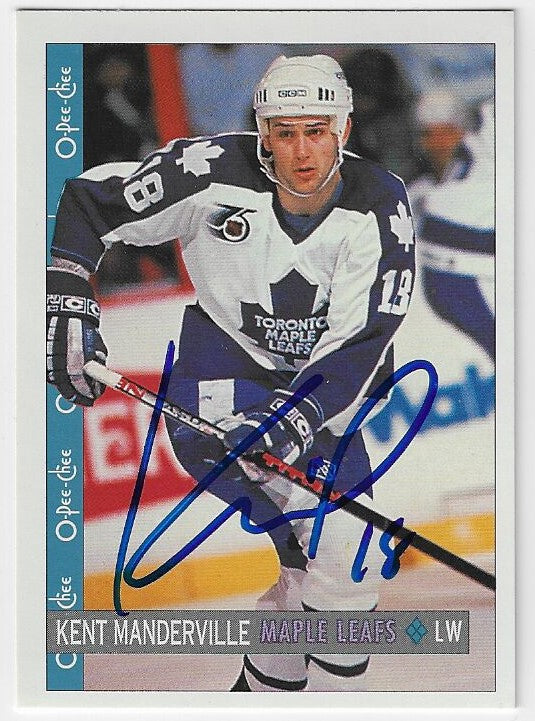 Kent Manderville Signed 1992-93 O-Pee-Chee Hockey Card - Toronto Maple Leafs