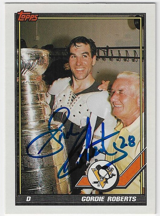 Gordie Roberts Signed 1991-92 Topps Hockey Card - Pittsburgh Penguins