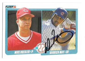 デリック・メイが署名した 1990 年のフリーア ベースボール カード - シカゴ カブス