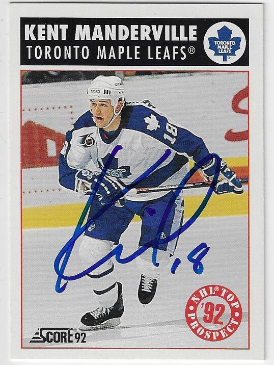 Kent Manderville Signed 1992-93 Score Hockey Card - Toronto Maple Leafs